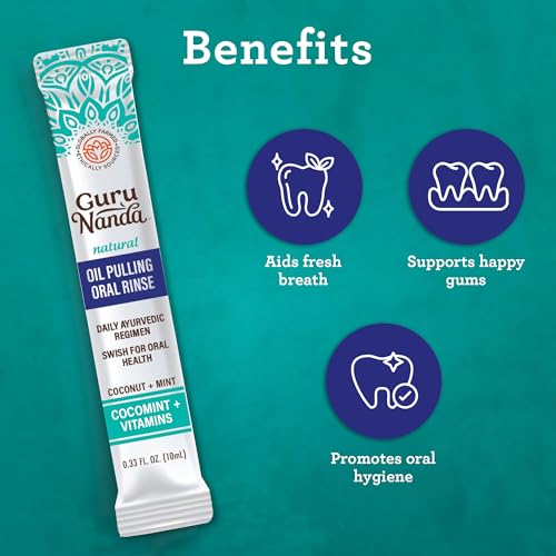 GuruNanda Coconut Oil Pulling Mouthwash Sachets, 0.34 Fl Oz (Pack of 14)