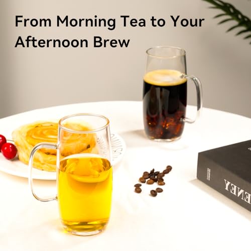 Borosilicate Glass Tea Cups Set of 2 - 13.5 Oz Clear Mugs