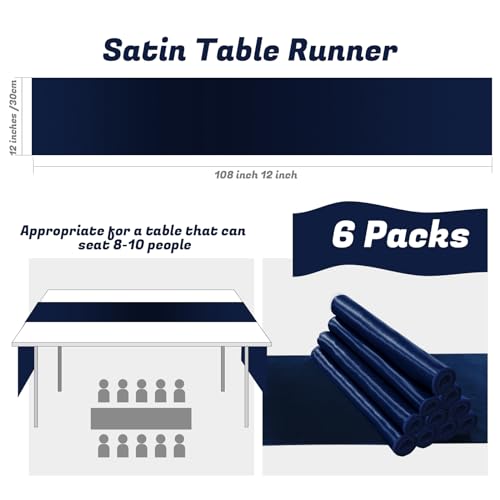Navy Blue Satin Table Runner 12" x 108" - 6 Pack for Weddings & Parties