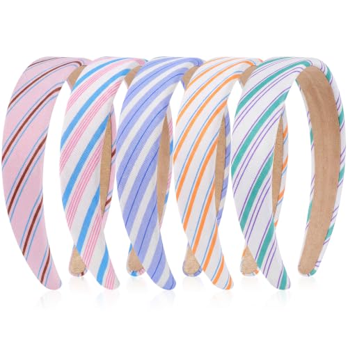 obeoby Stripe Headbands for Girls - Back to School Hair Accessories, 5 Pack