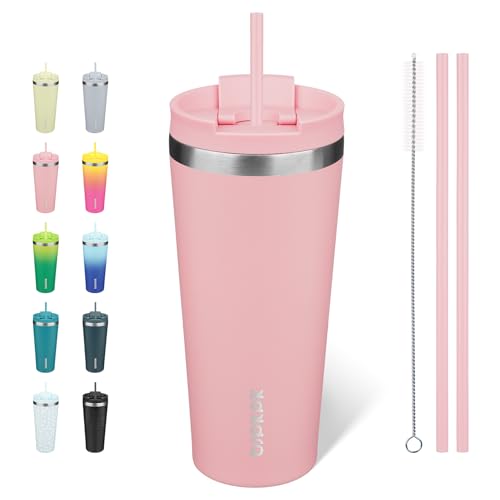 22oz Insulated Stainless Steel Coffee Tumbler with Straw - Light Pink