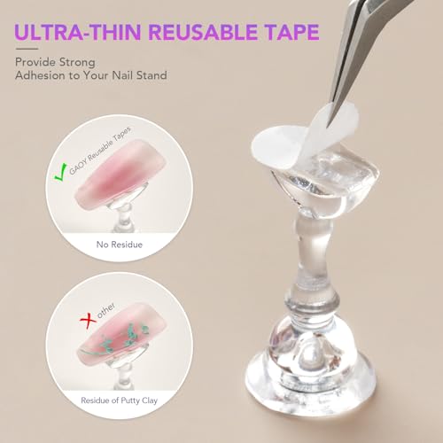 GAOY Nail Stand Set for Press On Nails - 2 Bases & 100 Tapes