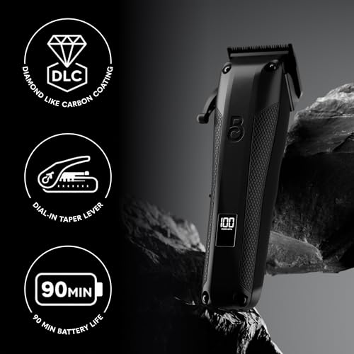 The Beard Club Pro Beard Trimmer for Men - Professional Men's Hair Trimmer for Barbers - Electric Cordless Rechargeable High Power 13,000 RPM - 10 Guides - Taper Lever - Diamond Like Carbon Blades