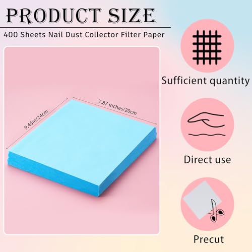 Fanfanwin Nail Dust Collector Filter Paper - Blue, 400 Sheets