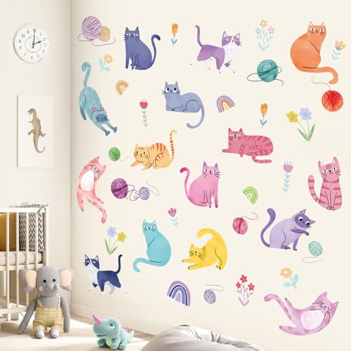 Colorful Cat Wall Stickers - Removable DIY Decals for Kids' Rooms