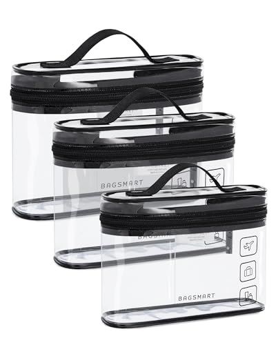 BAGSMART TSA Approved Toiletry Bag Set - 3 Pack Clear Travel Organizer