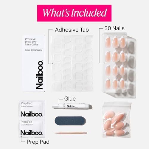 Nailboo Press On Nails Frenchie 30 Count – Salon-Quality Glue-On False Nails