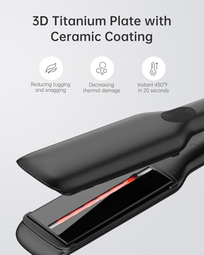 ANNLARY 1.75 Inch Hair Straightener, Infrared Ionic Titanium Flat Iron, Black