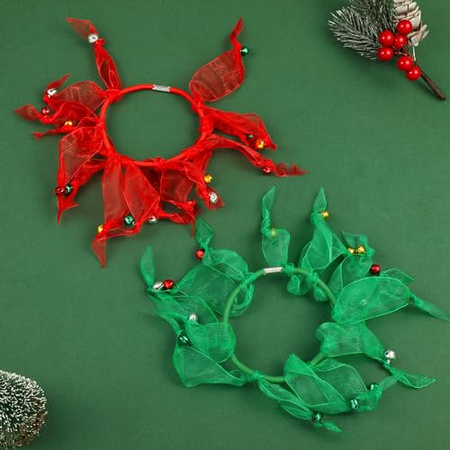 Christmas Scrunchies Hair Ties - 2 Pcs Red & Green with Jingle Bells