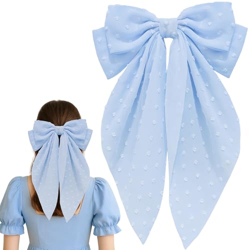 8-Inch Blue Satin Hair Bows for Women & Girls - Elegant Clip