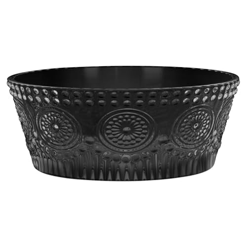 Vintage-Inspired Black Glass Serving Bowl, 7" x 2.75" - Floral Design