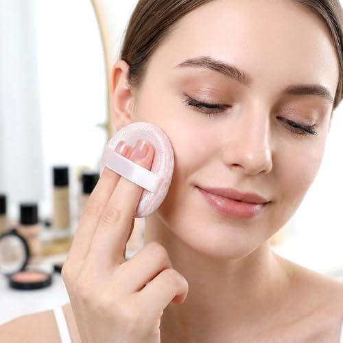 12-Pack Soft Cotton Makeup Powder Pads - 2.36" Round Puffs