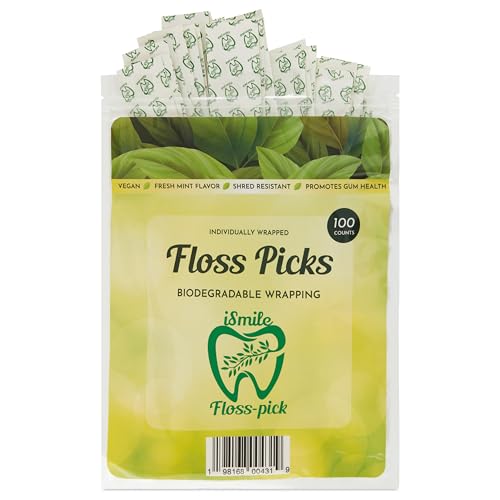 iSmile Dental Floss Picks - Biodegradable, Mint Flavor, Shred-Resistant