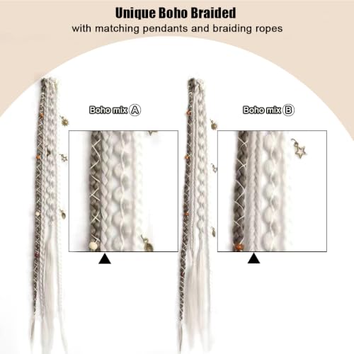 Eliza 16" Clip-In Braid Hair Extensions - Mixed Gray Boho Dreadlocks
