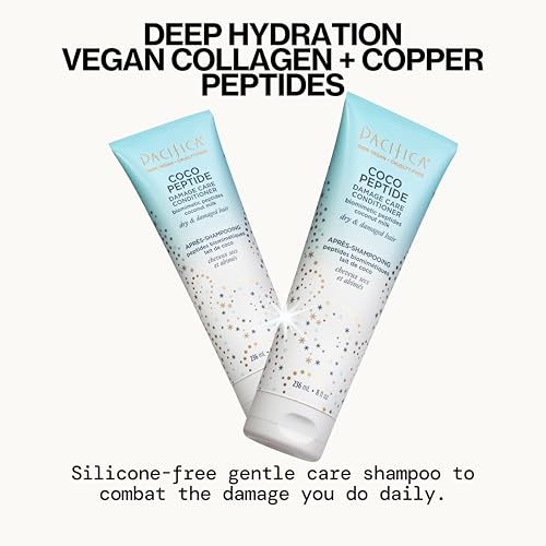 Pacifica Coco Peptide Damage Care Shampoo & Conditioner Set - 20 Fl Oz, Repair & Strengthen Damaged Hair, Vegan, Sulfate-Free