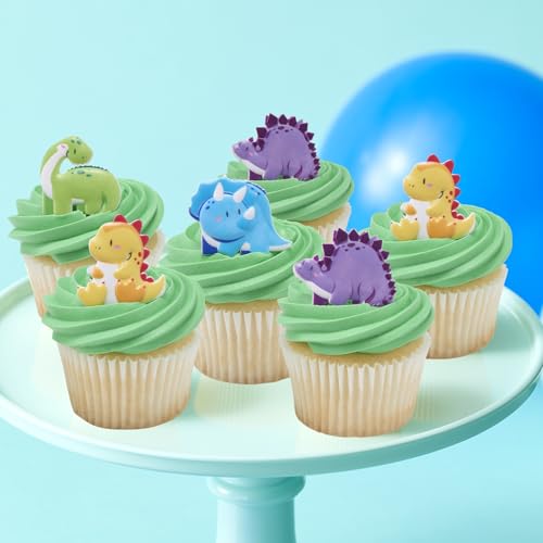 Dinosaur Cupcake Rings - 24 Pack Toppers for Birthday Parties