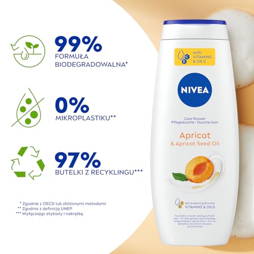 NIVEA Apricot Nourishing Shower Gel 500ml - Hydrating Daily Cleanser with Vitamins C & E