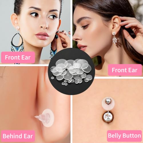 120 Pcs Clear Silicone Piercing Discs - 4 Sizes for Earring Support