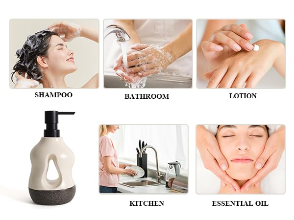 BosilunLife Ceramic Soap Dispenser - Beige & Black, 15oz