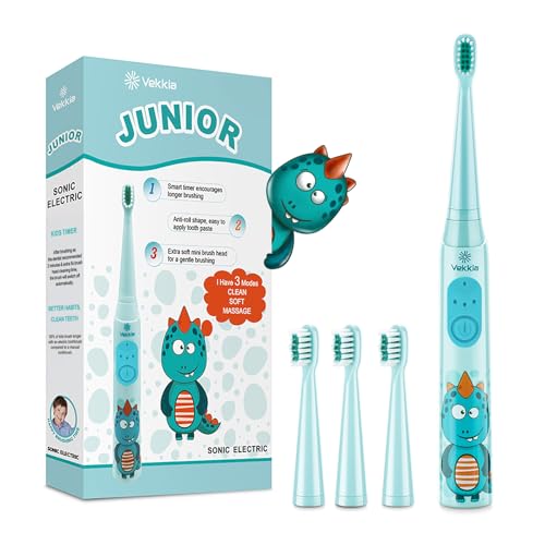 Vekkia Rechargeable Kids Electric Toothbrush - Blue, 3 Modes, Soft Bristles, Waterproof