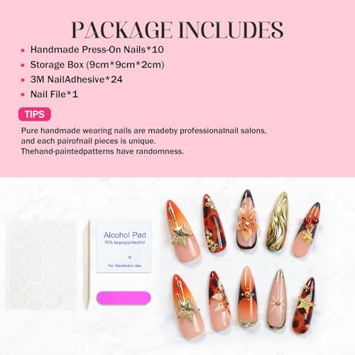 OCOUYVD Press on Nails M - Luxury 3D Flower & Star Designs