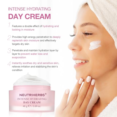 Neutriherbs Hydrating Day Cream with Hyaluronic Acid & Shea Butter - Lightweight Skin Moisturizer for Sensitive & Dry Skin 1.69oz