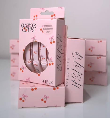 Blush Essentials Professional Alligator Hair Clips 4pk Bow & Cherry Design - Hair Sectioning Clips for Styling