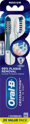 Oral-B CrossAction Medium Toothbrushes Pack of 2 - All-in-One Plaque Removal