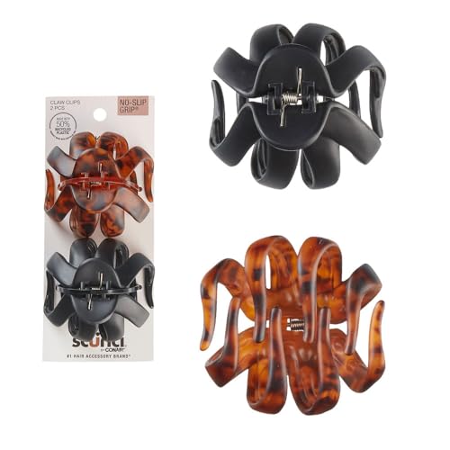Scunci Octopus Claw Clips for Thick Hair - Tortoise Brown & Black, 2 Count