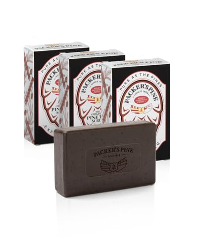Packer's Pine Tar Scrub Soap 3-Pack 2.0 oz - Exfoliating Bar for Face, Body & scalp