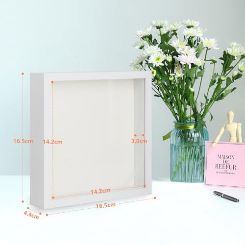 6x6 Shadow Box Frame with HD Glass for Photos & Keepsakes - White