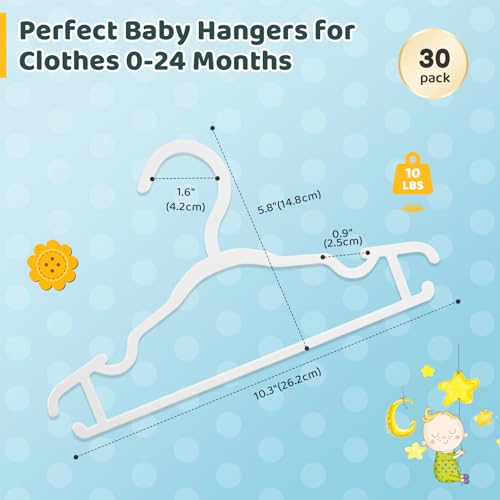 BrFoYu Non-Slip Baby Hangers - 30 Pack White Plastic Toddler Clothes Hangers
