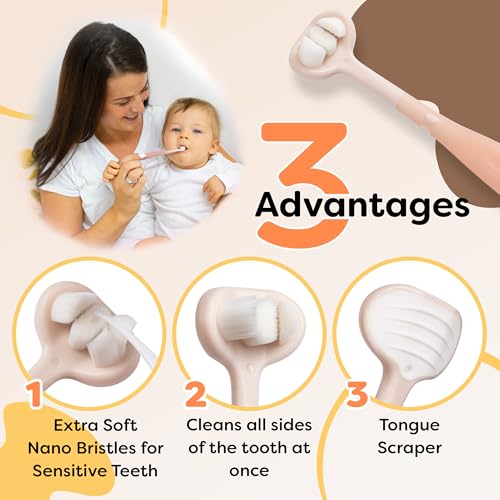 Trueocity Baby Toothbrush for 6-12 Months - Extra Soft 3-Sided Design