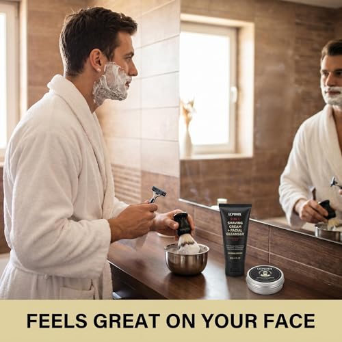 Shaving Kit, TSA Approved Travel Size Grooming Set - 60ml 2-in-1 Facial Cleanser & Shaving Cream, Shaving Brush and Bowl & 30g Solid Aftershave Balm, Gift Set for Men Boyfriend Stocking Stuffers