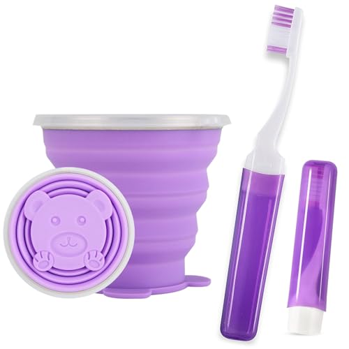 Vporui Purple Collapsible Travel Toothbrush Case & Cup Set - Portable Oral Care