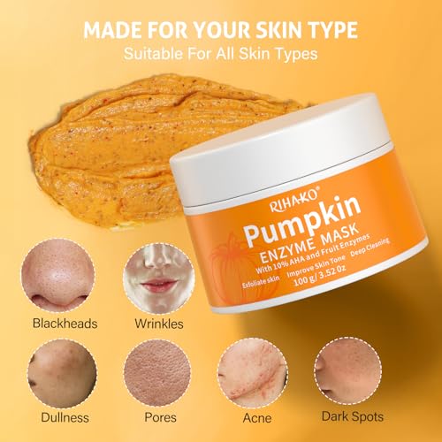 RIHAKO Pumpkin Enzyme Exfoliating Face Mask for Brightening Skin