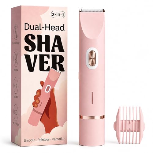 Mpotmiy 2-in-1 Electric Bikini Trimmer for Women - Dual Head Electric Razor, Waterproof Painless Shaver, Pubic Hair Trimmer for Private Area & Body Hair, Gifts for Women, Pink