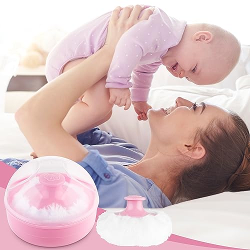 WLLHYF Large Pink Body Puff with Container for Baby & Adult