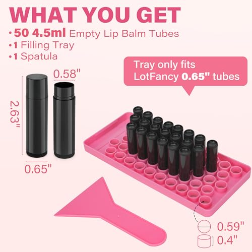 DIY Lip Balm Tubes Kit with Filling Tray & Spatula - 50 Black 4.5ml Containers