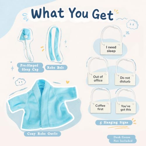 Cozy Robe Outfit Set for 7" Desk Goose with Sleep Cap & Signs
