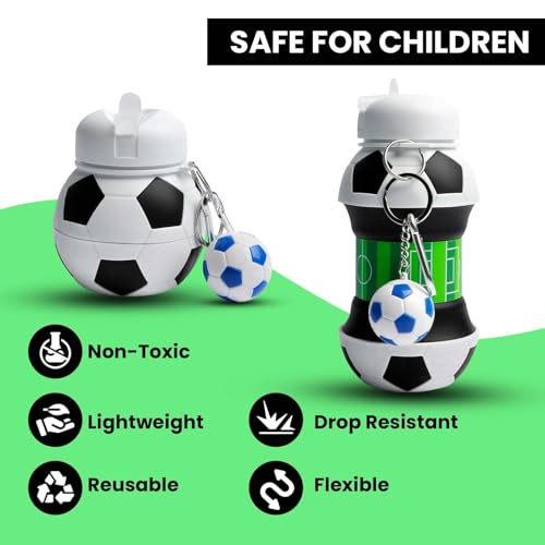 Collapsible Soccer Water Bottle - BPA-Free, Leak-Proof, Portable