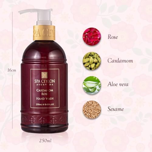 SPA CEYLON Cardamom Rose Hand Wash 8.45 Fl Oz - Hydrating Liquid Soap with Aloe Vera & Coconut