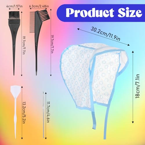 JJUNW 3-Pack Hair Highlighting Caps Kit with Needles & Brushes for DIY Hair Coloring