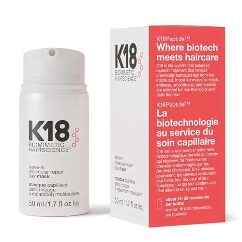 K18 Leave-In Molecular Repair Hair Mask - Peptide Hair Treatment Mask for Bleach, Color, Chemical + Heat Damaged Strands - Immediate + Lasting Damage Reversal in 4 Minutes (1.7 Fl oz)