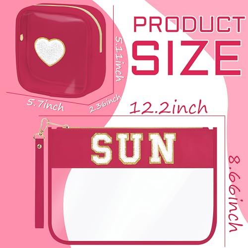 BuyCard SUN Red Transparent Travel Makeup Pouch Set for Beach Vacation