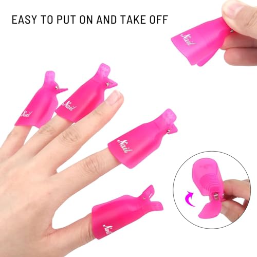 10 Reusable Pink Toenail Soak Off Cap Clips for Nail Polish Removal