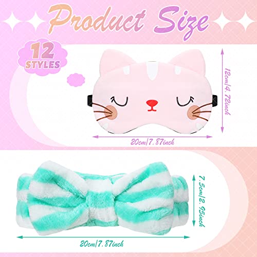 Wesiti 12-Piece Sleepover Party Favor Set with Plush Eye Masks & Spa Headbands