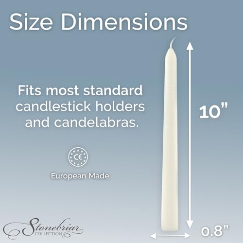 Stonebriar 10" Unscented Taper Candles - Pack of 10, 7 Hour Burn