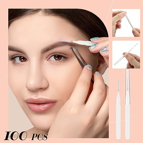 Lallisa 100pc Micro Eyebrow Spoolie Brushes with Caps for Lash Extensions
