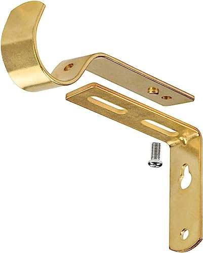 Gold Metal Adjustable Curtain Rod Bracket for 1 & 1 1/8 Inch Rods - 2 Set